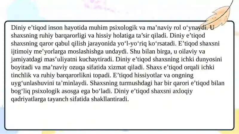 Diniy e’tiqod shaxsning turmushdagi roli 3