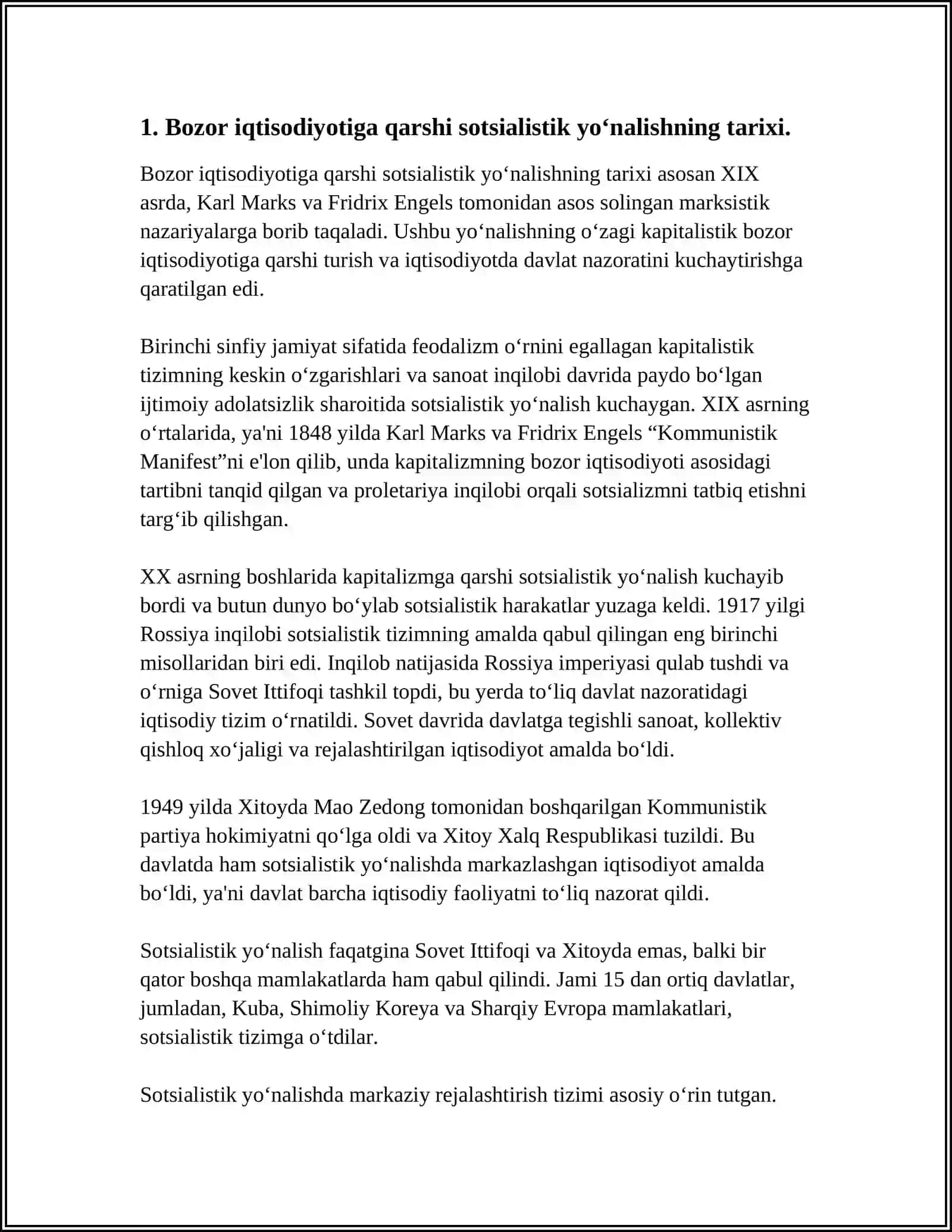 BOZOR IQTISODIYOTIGA MUXOLIF SOTSIALISTIK YOʻNALISH MOHIYATI VA UNING TARIXIY TAQDIRI 3