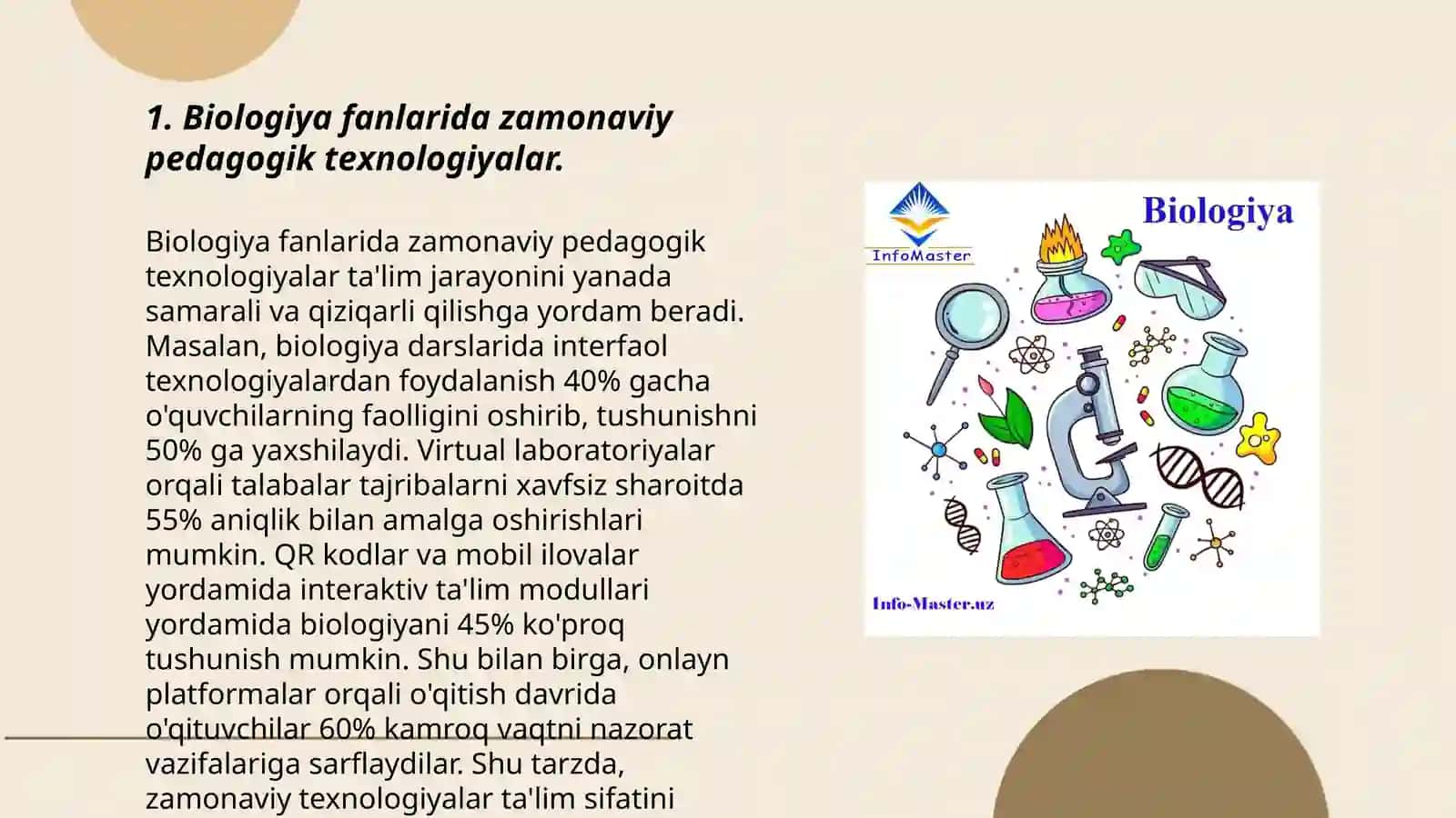 Biologik fanlarda o'qitish metodlarini tashkil etish va tahlil qilish 3
