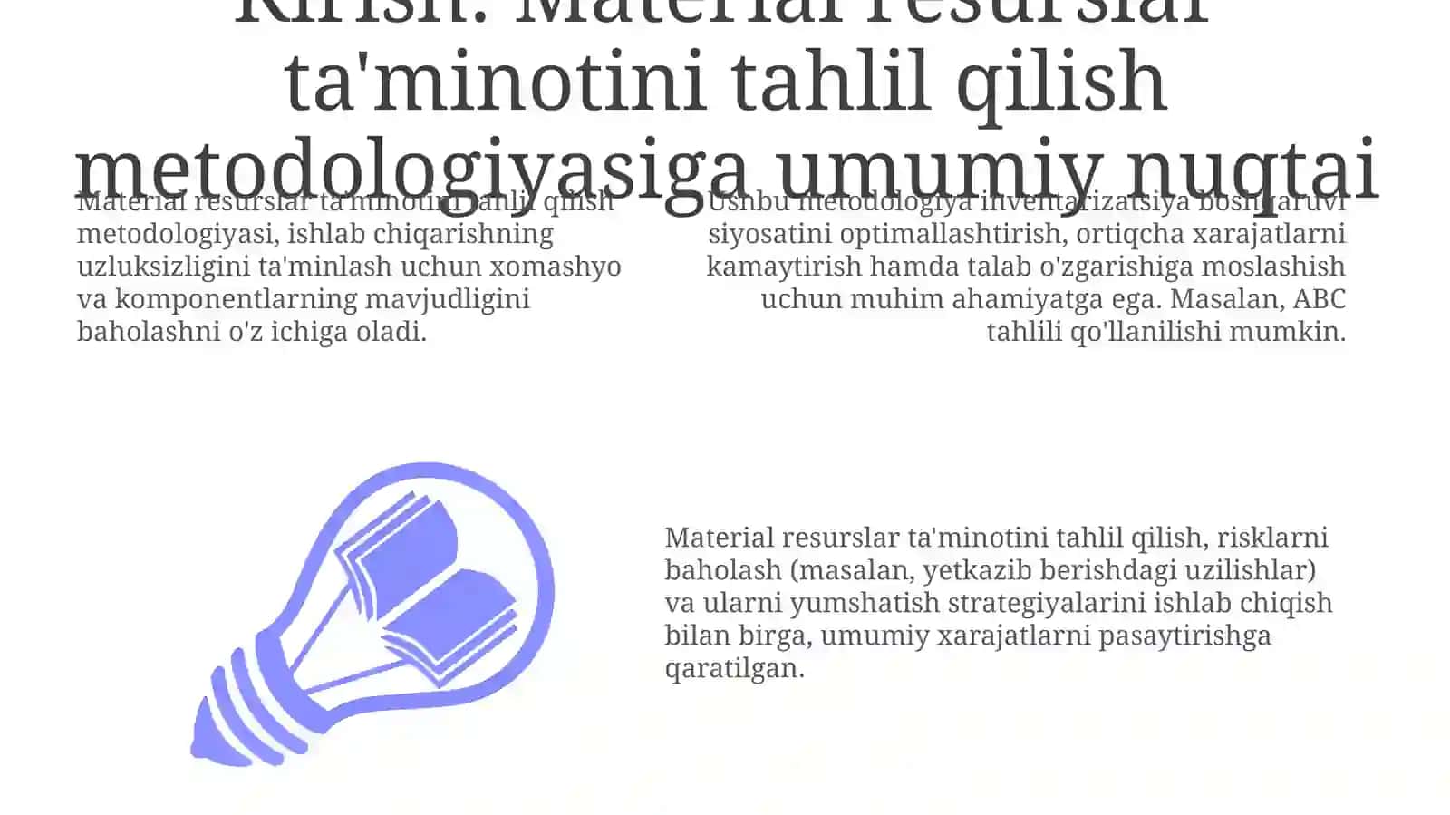 Moddiy resurslar bilan ta'minlanganlik tahlilining metodikasi 3