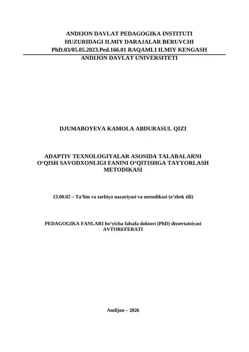 Adaptiv texnologiyalar asosida talabalarni o‘qish savodxonligi fanini o‘qitishga tayyorlash metodikasi 3