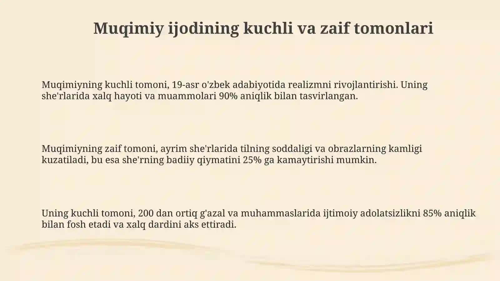 Muhammad  Aminxoʻja Muqimiyning kuchli hamdazaif tomonlari 3