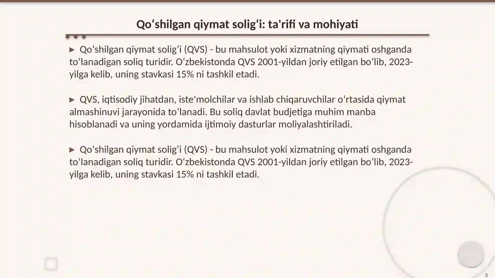 Qoʻshilgan qiymat soligʻi: soliq toʻlovchilar va soliq solish obekti 3