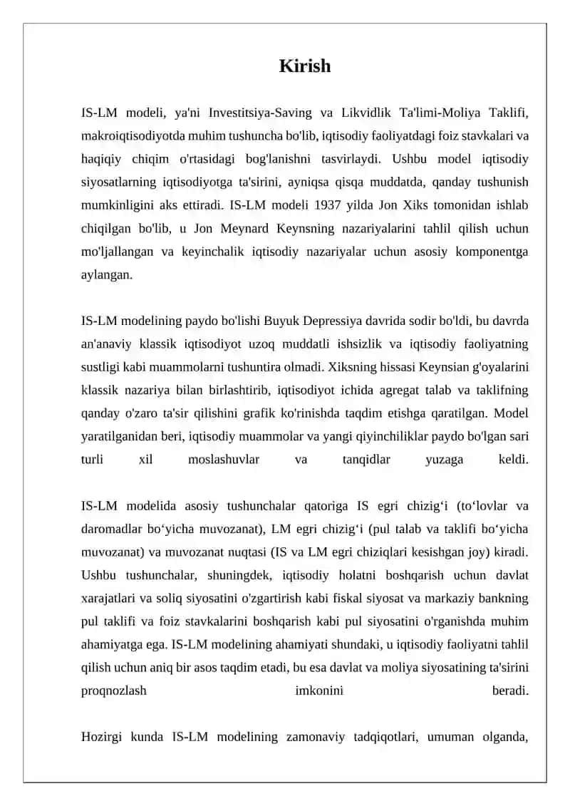 IS-LM modelini o'zgaruvchan iqtisodiy sharoitlarda tadqiq etish 3