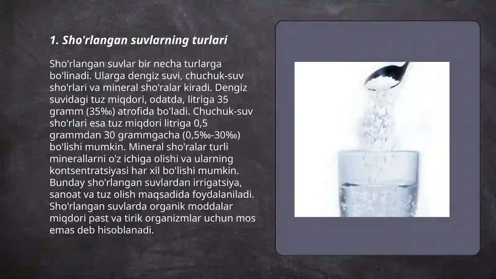 Sho'rlangan suvlarning turlari 3