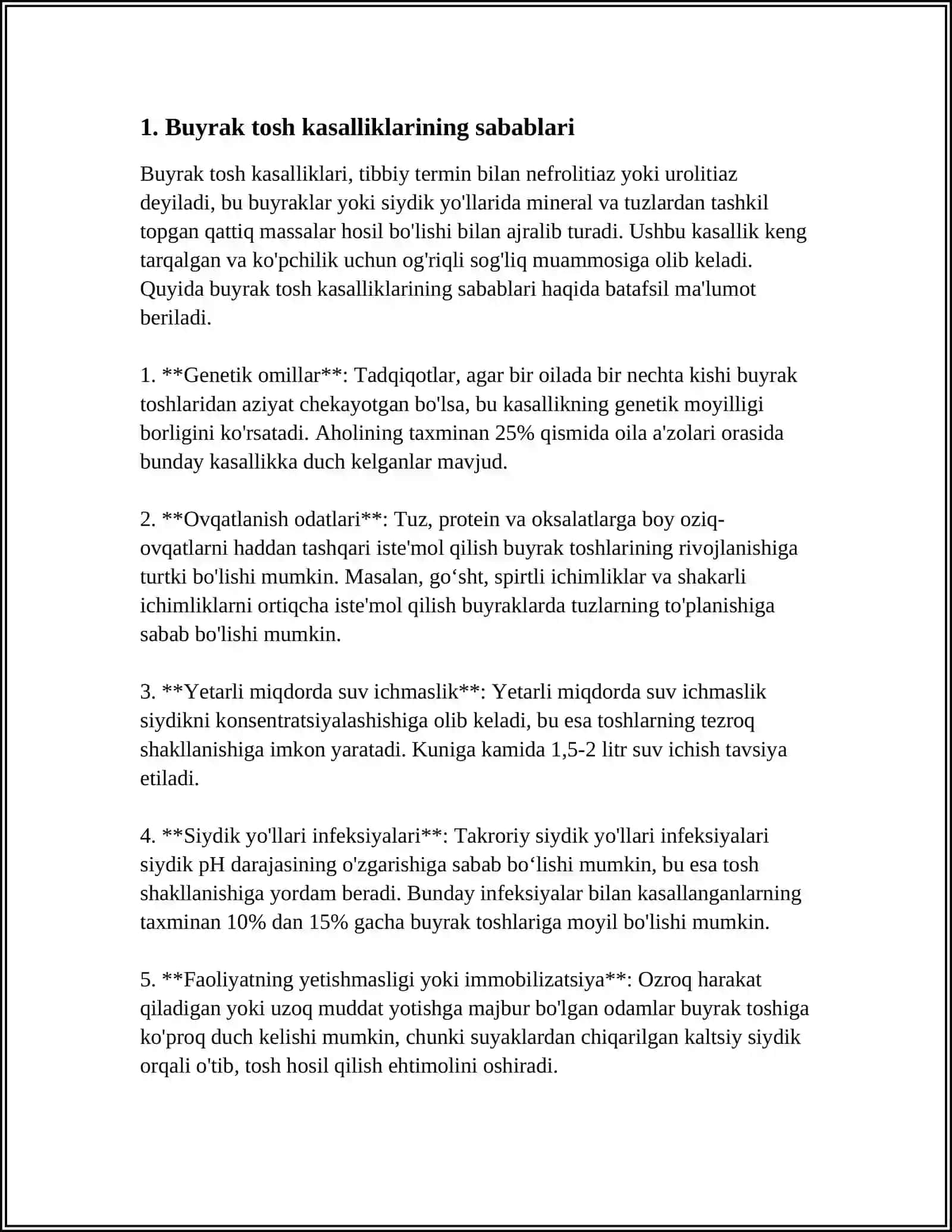 MUSTAQIL ISH Mavzu: BUYRAK TOSH KASALLIKLARI 3