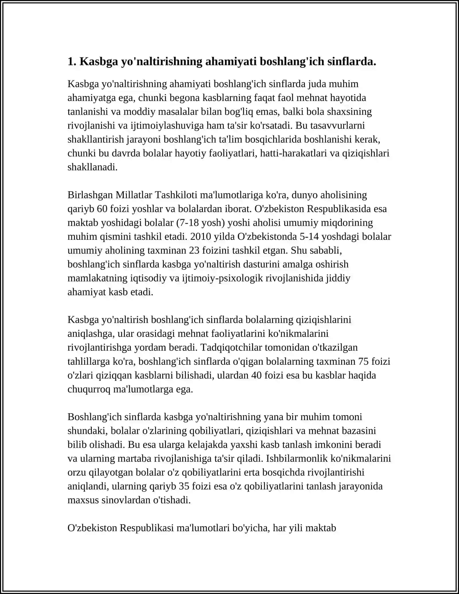 BOSHLANG’ICH SINF O‘QUVCHILARINI KASBGA YO’NALTIRISHNING MOHIYATI, USULLARI VA MUAMMOLARI 3