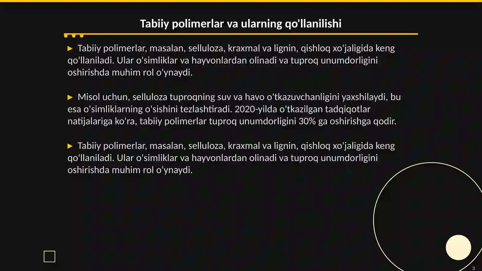 Tabiiy va sintetik polimerlar asosida qishloq xo'jaligi uchun muhim yangi predmetlar ishlab chiqarish 3