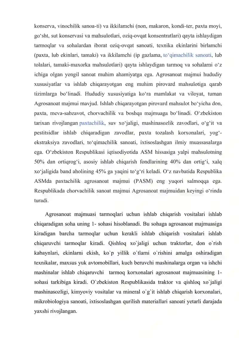 Agrosanoat majmuasi tarmoqlari uchun ishlab chiqarish vositalari ishlab chiqaruvchi sohaning tarkibi 3