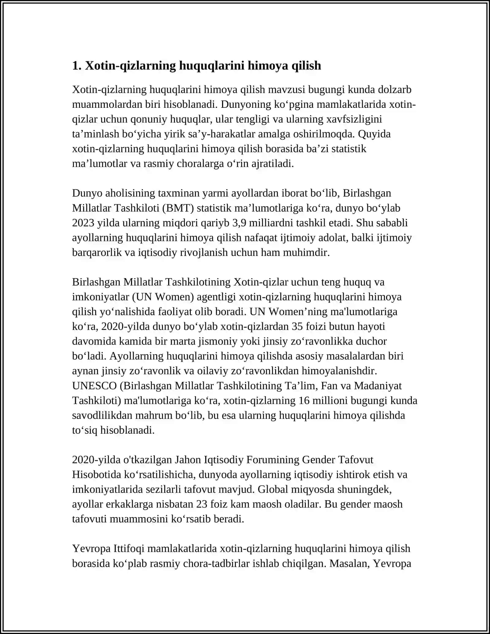 OʻZBEKISTON RESPUBLIKASIDA XOTIN-QIZLARNI HAR TOMONLAMA QOʻLLAB QUVVATLASH DAVLAT SIYOSATI 3