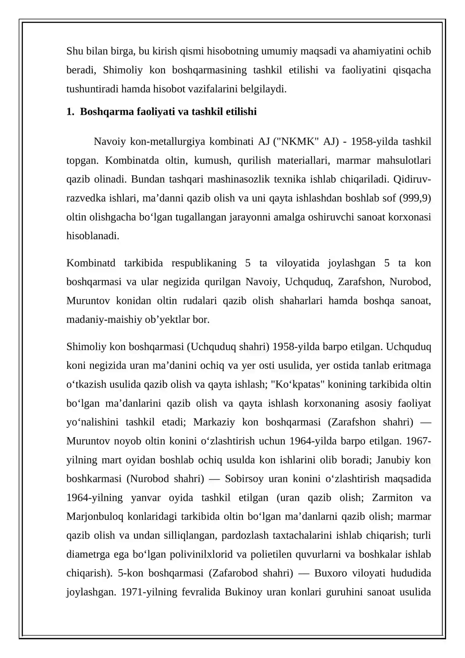 “NKMK” AJ Shimoliy kon boshqarmasi buxgalteriyasi bo‘yicha hisobot 3