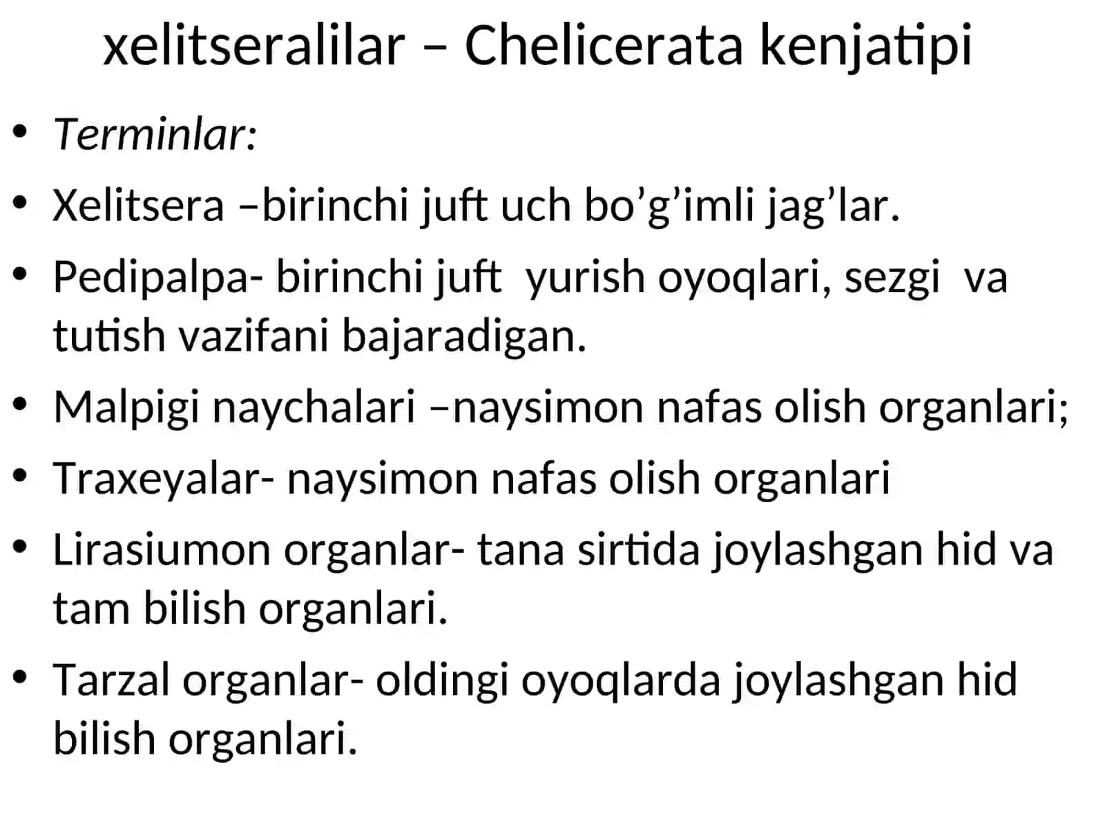 XELITSERALILAR- CHELISERATAKENJA TIPI 3