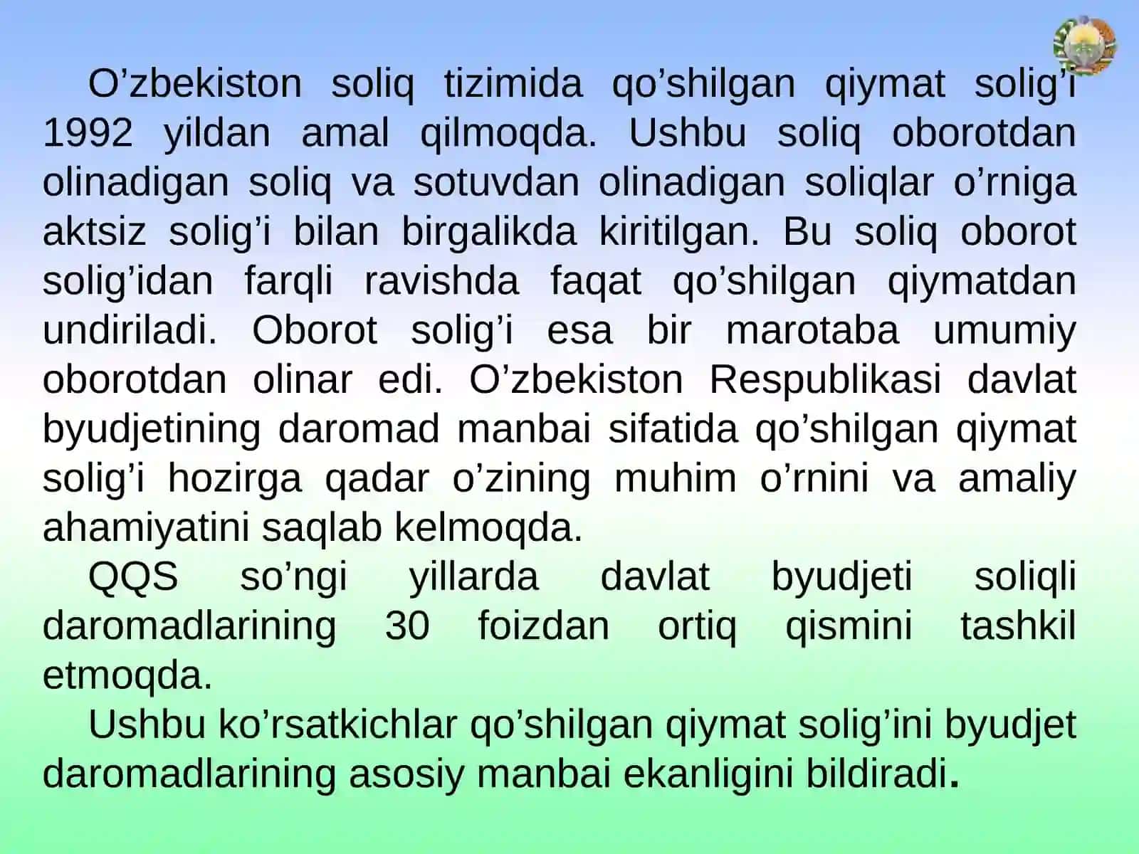 QQSning asosiy elementlari (soliq ob’ekti, soliq bazasi, stavkasi) 3