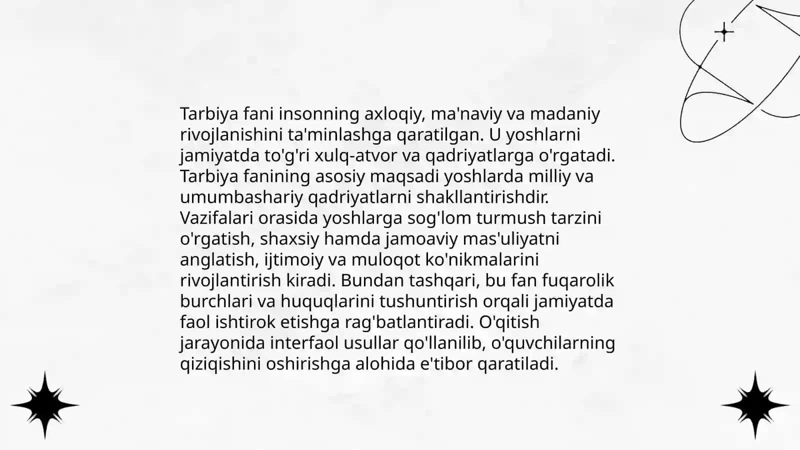 Tarbiya fanini òqitishda ma'naviy - axloqiy tarbiyaga doir vaziyatli topshiriqlarni yaratish metodikasi 3