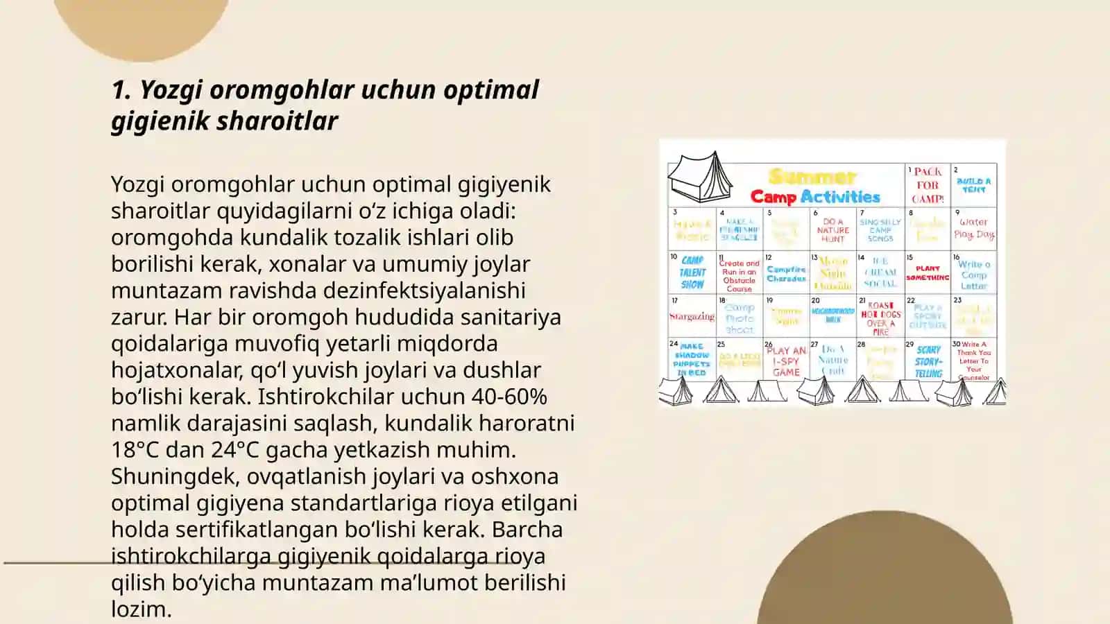 Yozgi oromgohlarga qo’yiladigan gigienik talablar 3