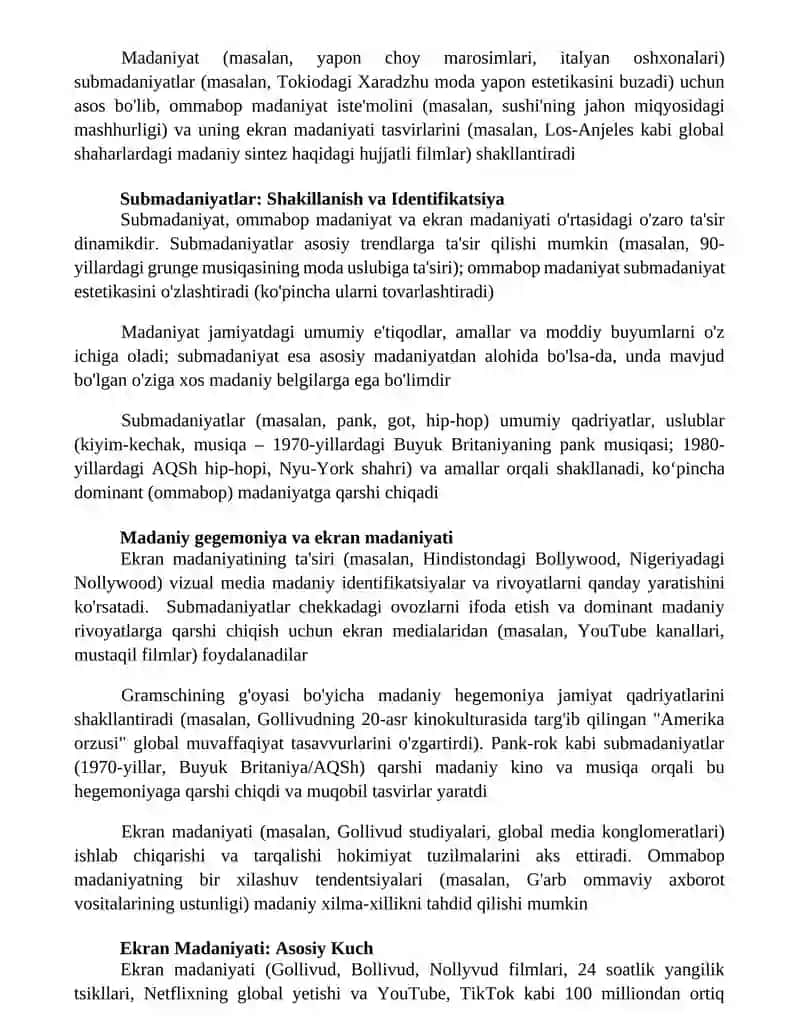 Madaniyat Umumiy qarashlar va urf-odatlarni o'z ichiga oladi 3