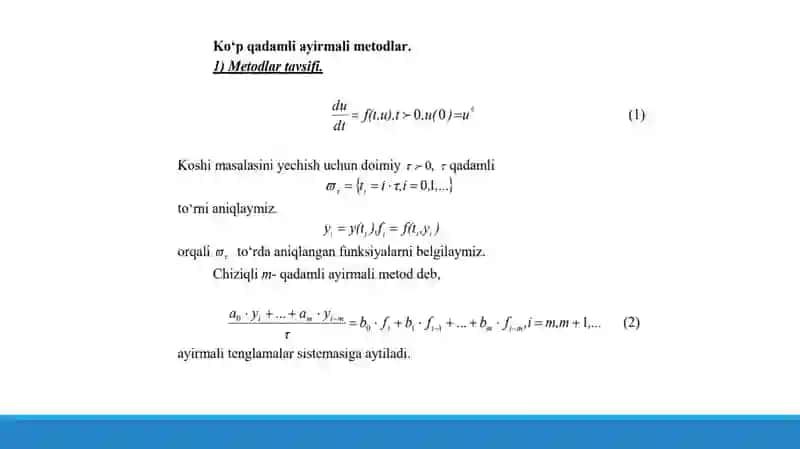Oddiy differensial tenglamalar uchun qo‘yilgan Koshi masalasini taqribiy yechishda ko‘p qadamli metod 3