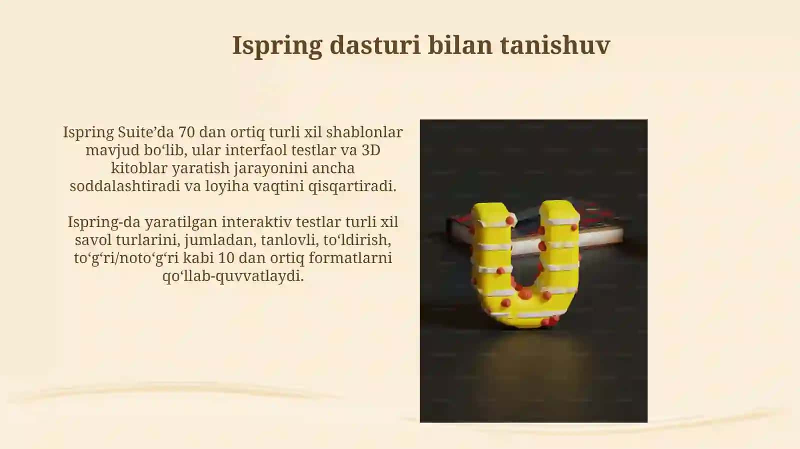 Ispring dasturida test va 3d kitob yaratish 3