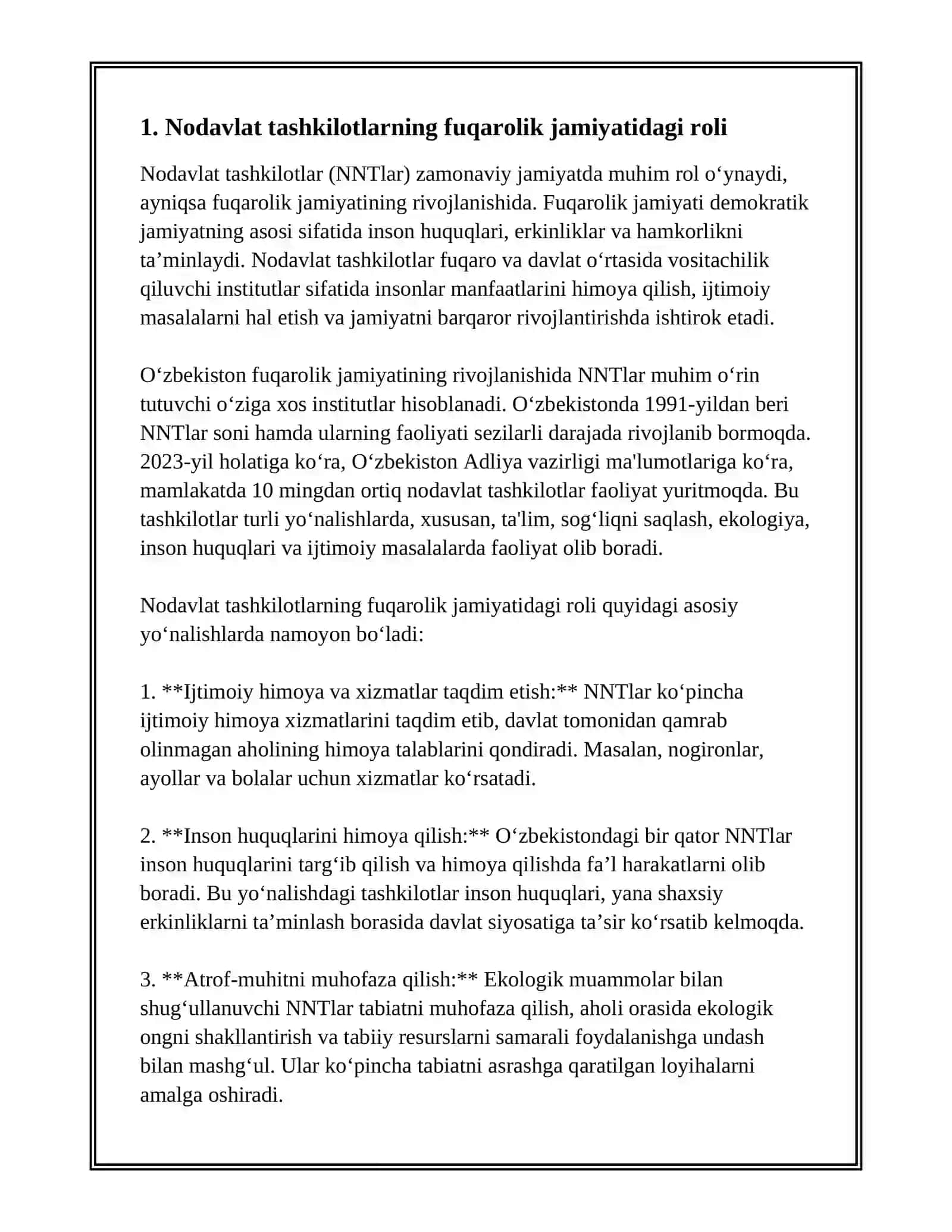 NODAVLAT VA JAMOAT TASHKILOTLARNING O'ZBEKISTONDA DEMOKRATIK JAMIYAT BARPO ETISHDAGI O'RNI VA AHAMIYATI 3