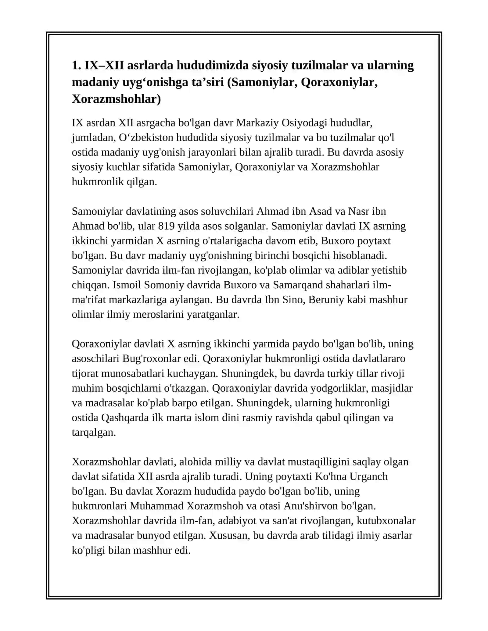 MAMLAKATIMIZ HUDUDIDA IX-XII-ASRLARDA MADANIY UYGʻONISH DAVRINING SODIR BULISHI 3