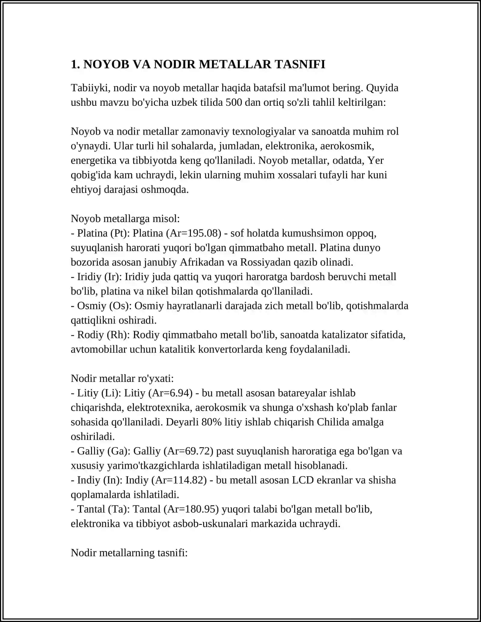 NOYOB VA NODIR METALLAR SIFAT KO'RSATKICHLARINI ANIQLASH 3