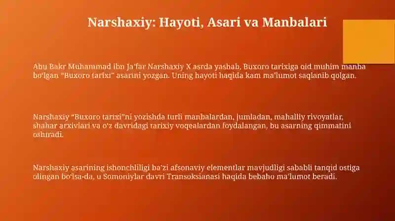 Narshaxiyning “Buxoro tarixi” asarida Movarounnahr tarixi 3