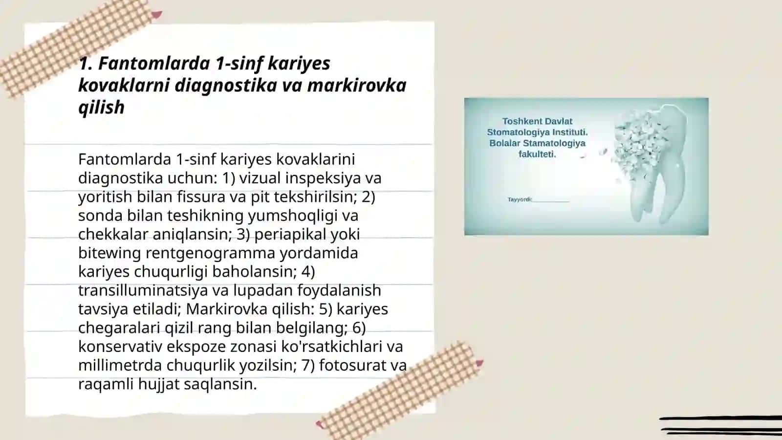 Fantomlarda 1 2 sinf kariyes kovaklarni charxlash va plombalash 3