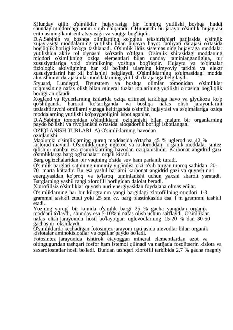 O'simliklarning Oziqlanishi va Uning Turlari 3