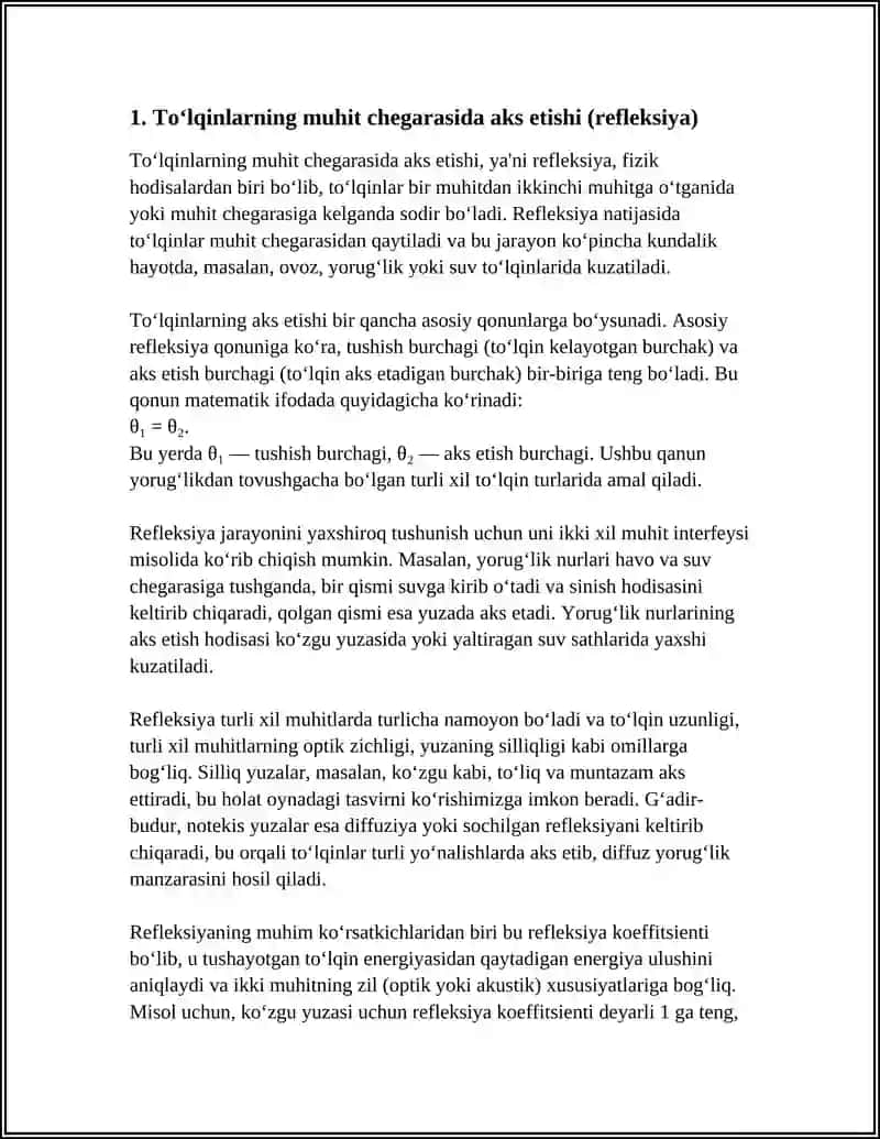 To‘lqinlarning muhit chegarasida aks etishi (refleksiya) 3