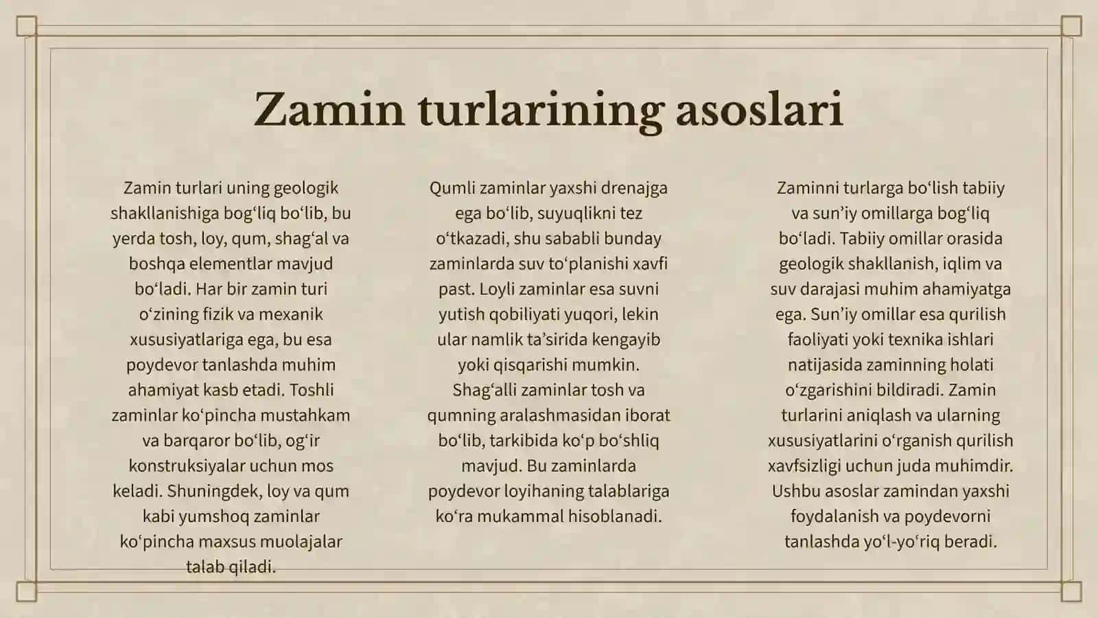 ZAMIN VA POYDEVORLAR 3