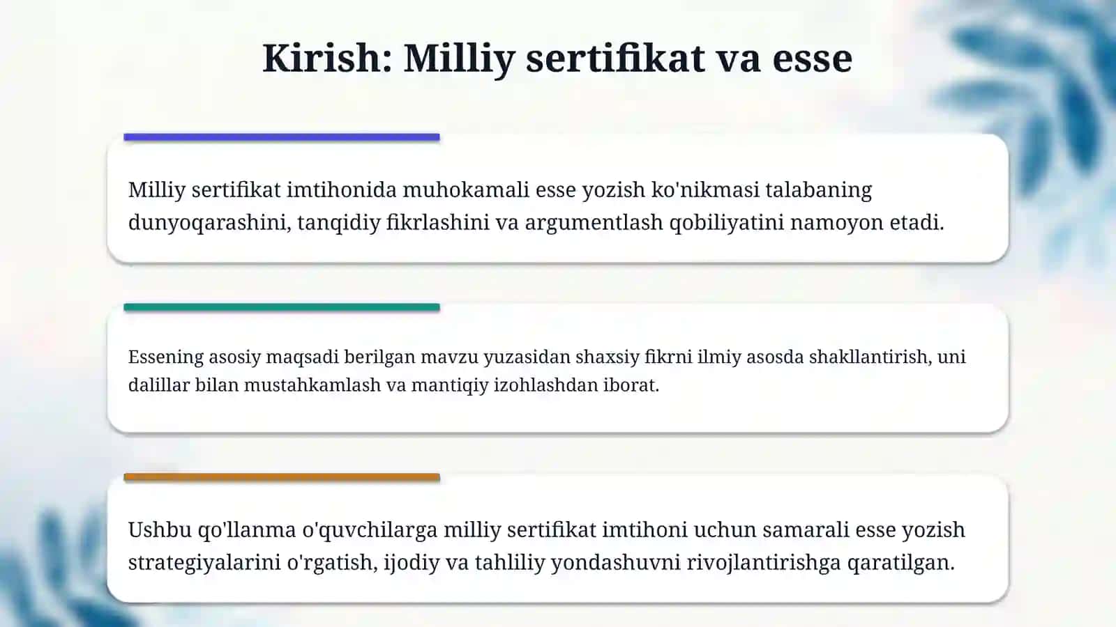 Ona tilidan Milliy sertifikatda esse yozishni o'quvchilarga o'rgatish. Qiziqarli, oson va aniq tarzda 3