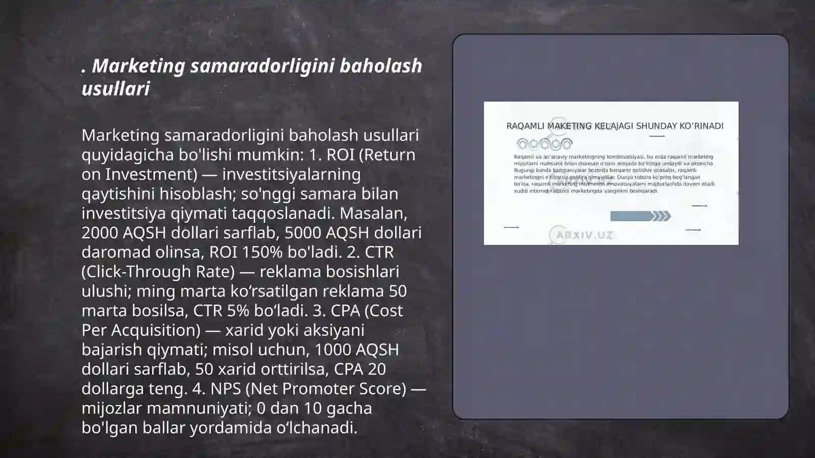 Marketing samaradorligini baholash tatistikasi 3