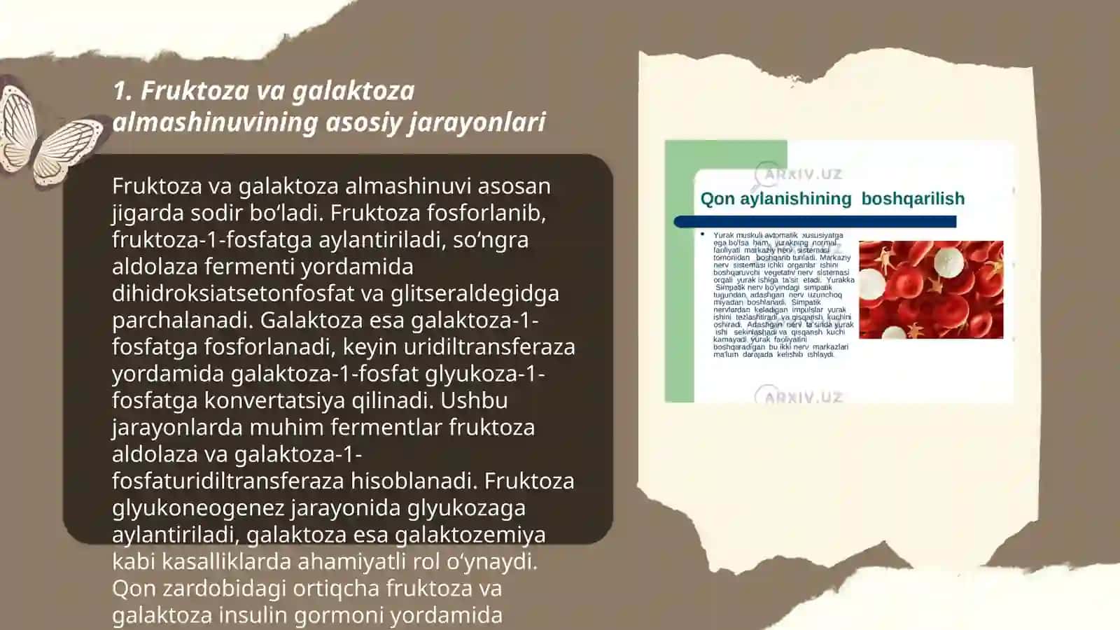 Fruktoza va galaktoza almashinuvi gulikoza gomeostazining boshqarilishini 3