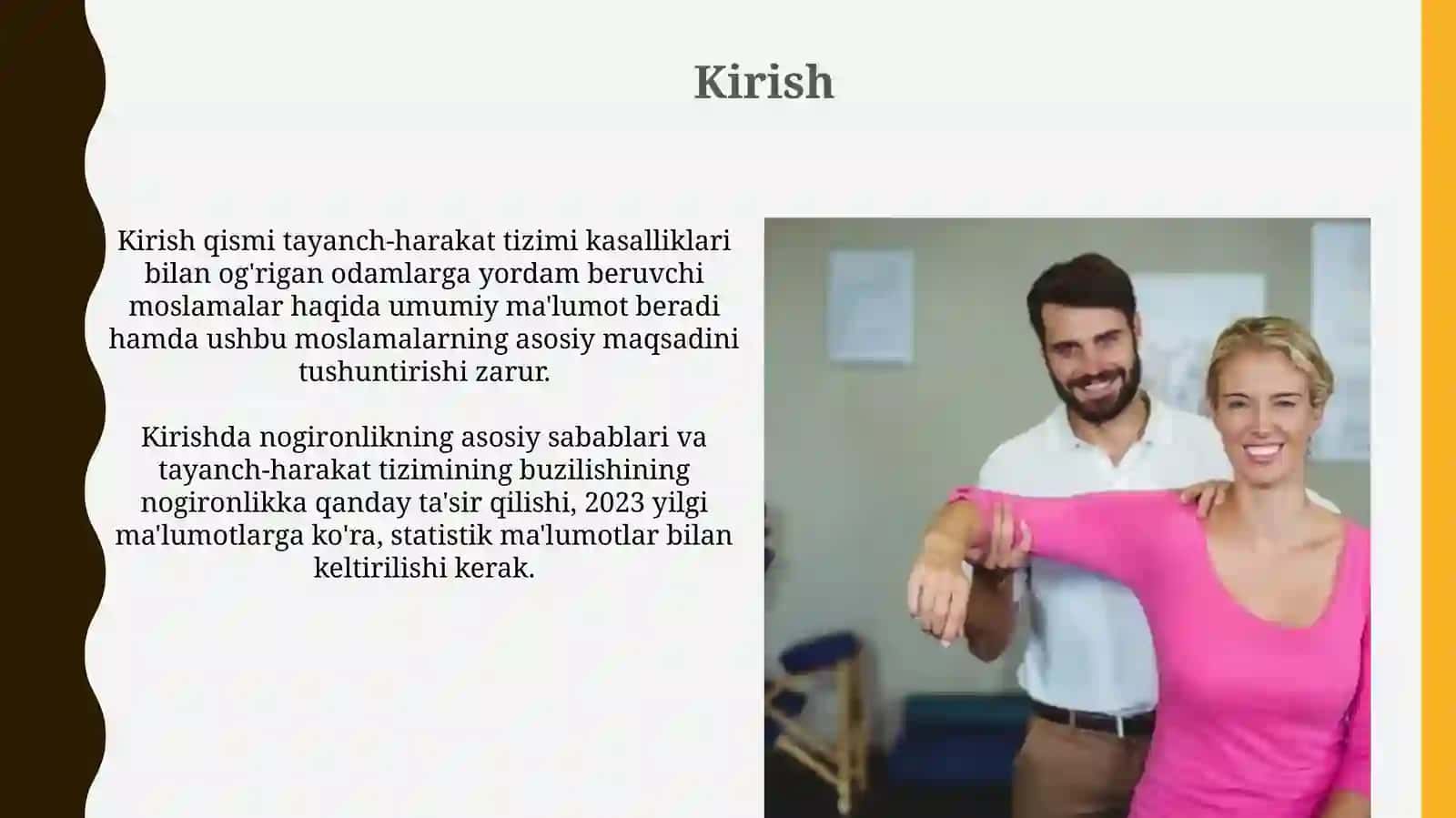Tayanch harakat tizimi jismoniy kasalliklari bo'lgan shaxslar uchun assistiv (yordamchi) vositalar 3