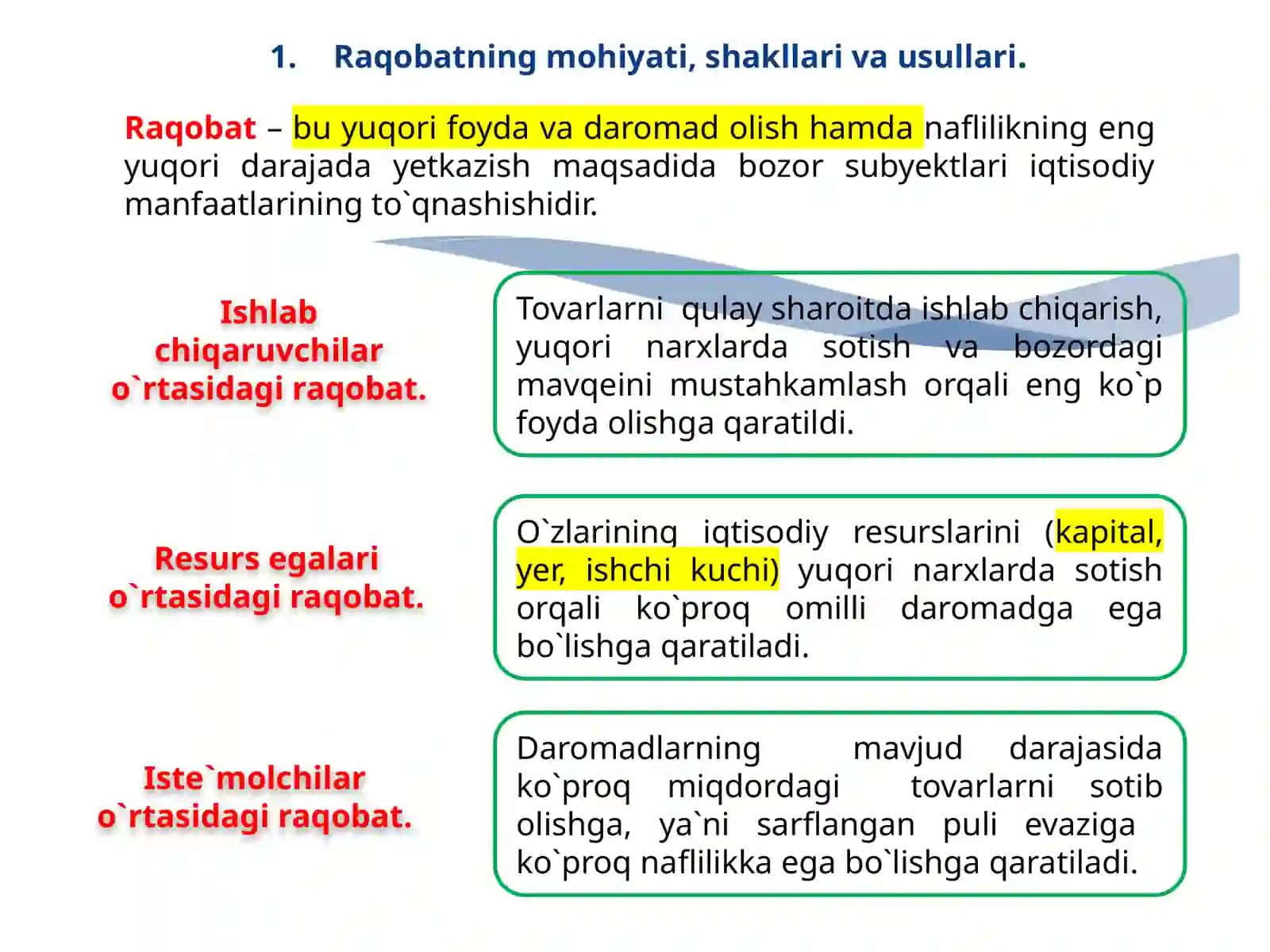 Raqobat va monopoliyalar. Narxlarning mohiyati va shakllanish xususiyatlari 3
