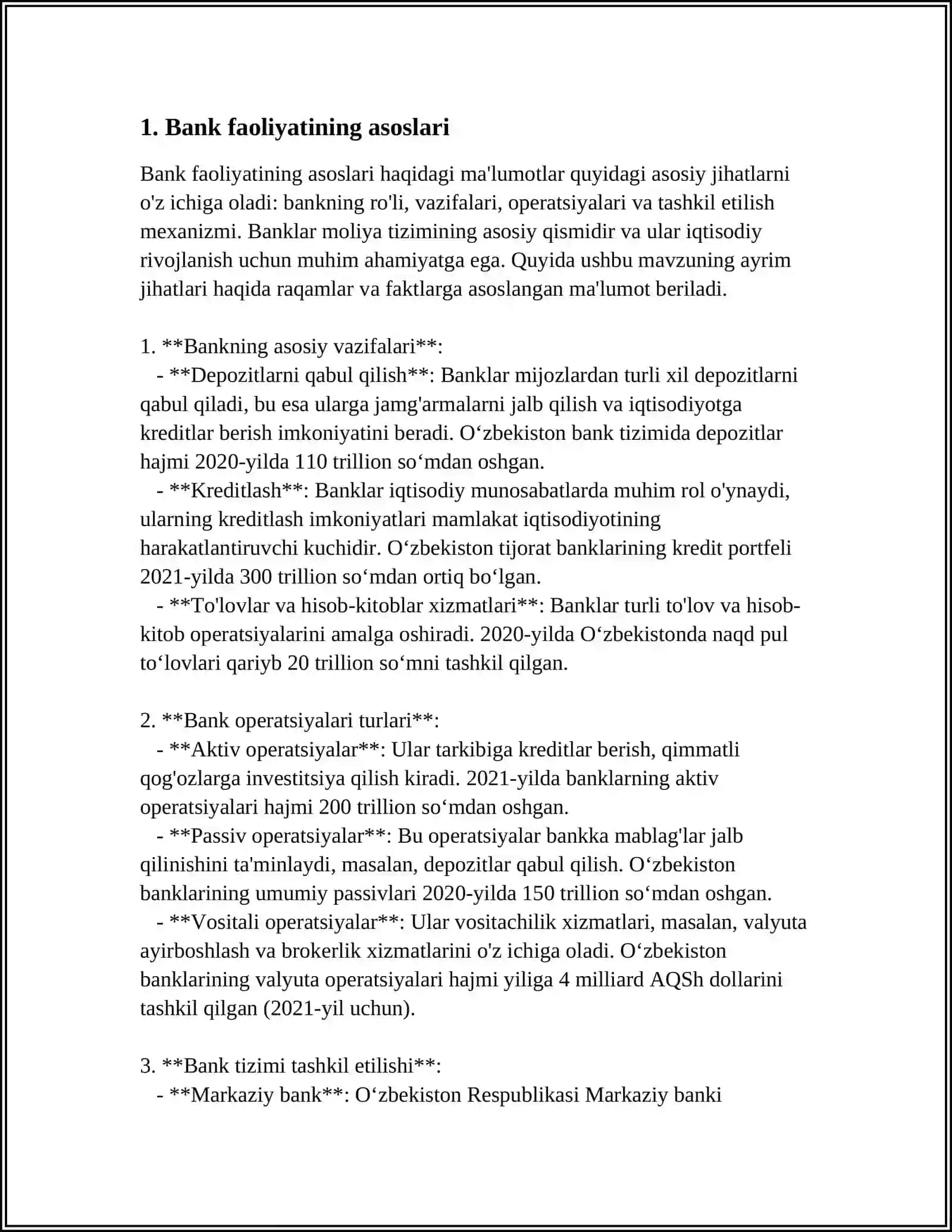 BANK FAOLIYATINI TASHKIL ETISH VA BANKLARNING TASHKILIY TUZILMASI 3