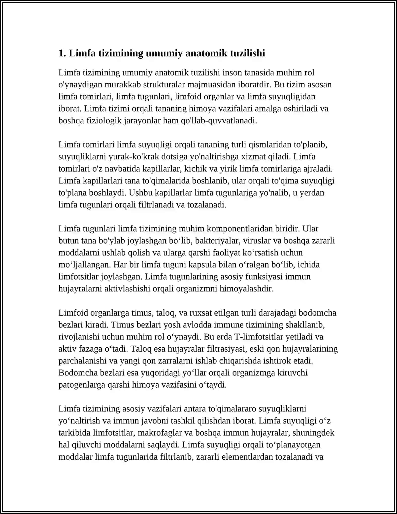 LIMFA TIZIMI TUZULISHI LIMFA SUYUQLIGINING TARKIBI AHAMIYATI 3