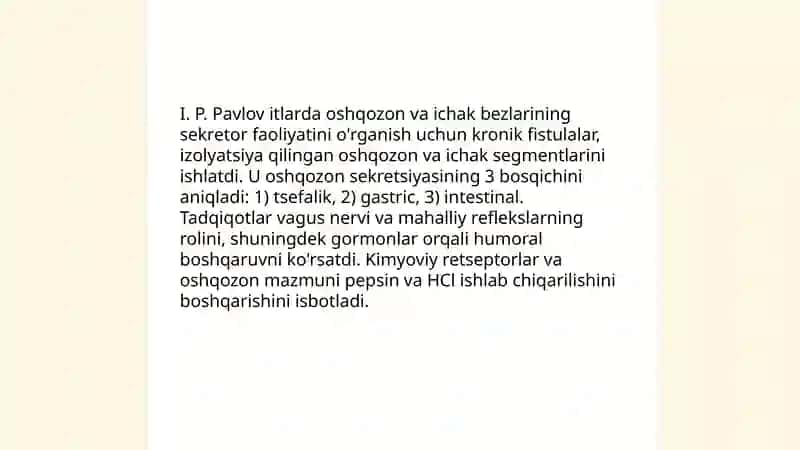 I. P. Pavlovning hazm soxadidagi ishlari 3