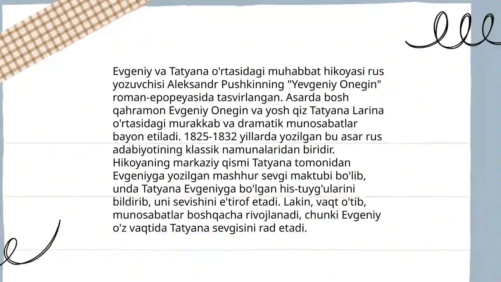 Pushkinning Evgeniy onegin sheriy romanida Muhabbat matiflari 3