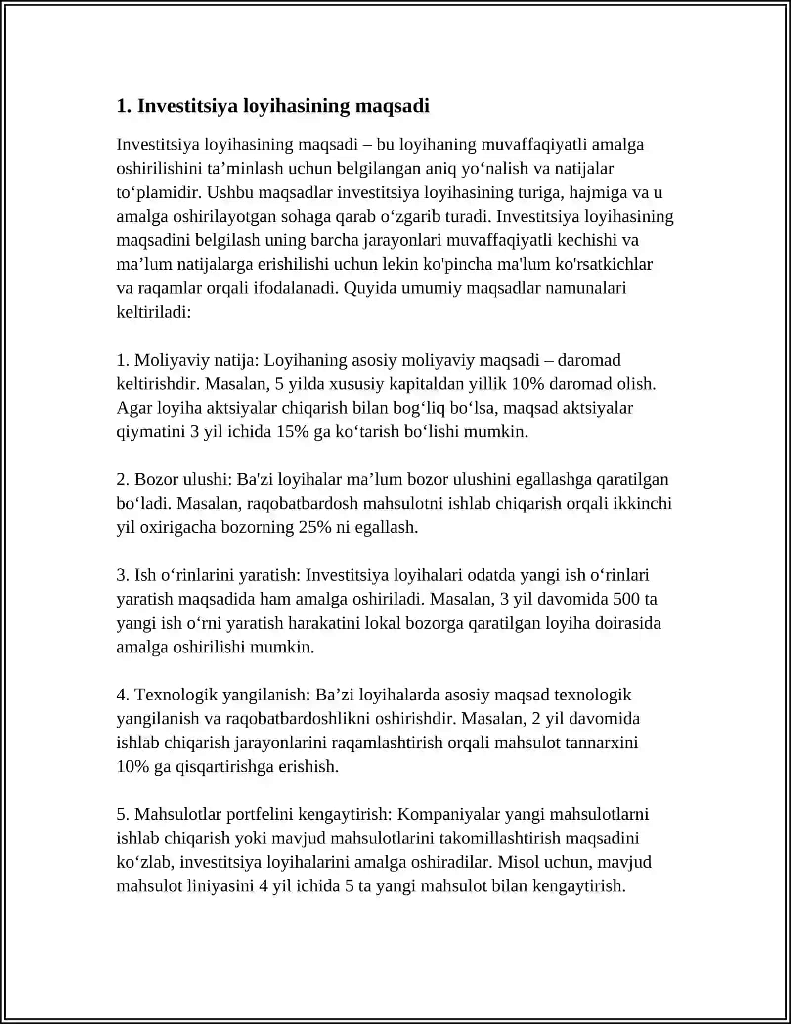 INVESTITSION LOYIHANI TAYYORLASHNI TASHKIL QILISH ( INVESTITSIYA OLDI FAZASI) 3