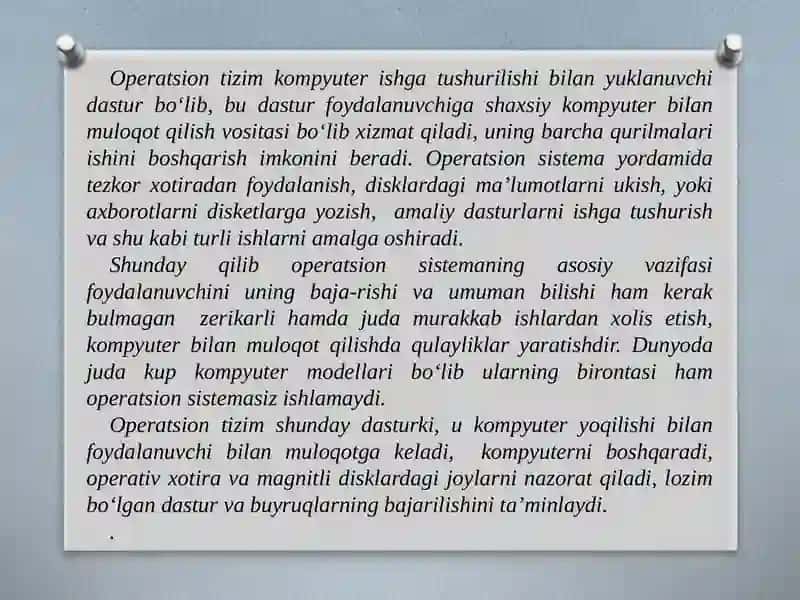 ZAMONAVIY OPERATSION TIZIMLARNING TAVSIFI 3