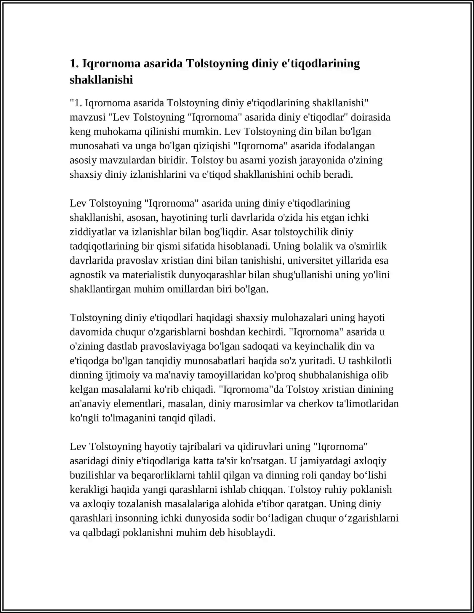 Lev Tolstoyning "Iqrornoma" asarida diniy e'tiqodlar 3