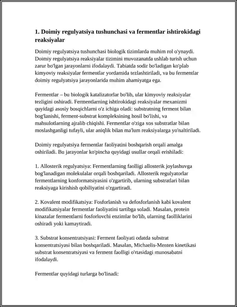 PERMANENT REGULYATSIYASI FERMENTLAR ISHTIROKIDA BO'LADIGAN REAKSIYA 3