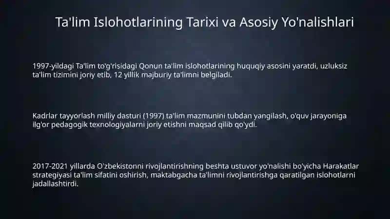 Oʻzbekistonda taʼlim islohotlari: Tarix, tizim va standartlar 3