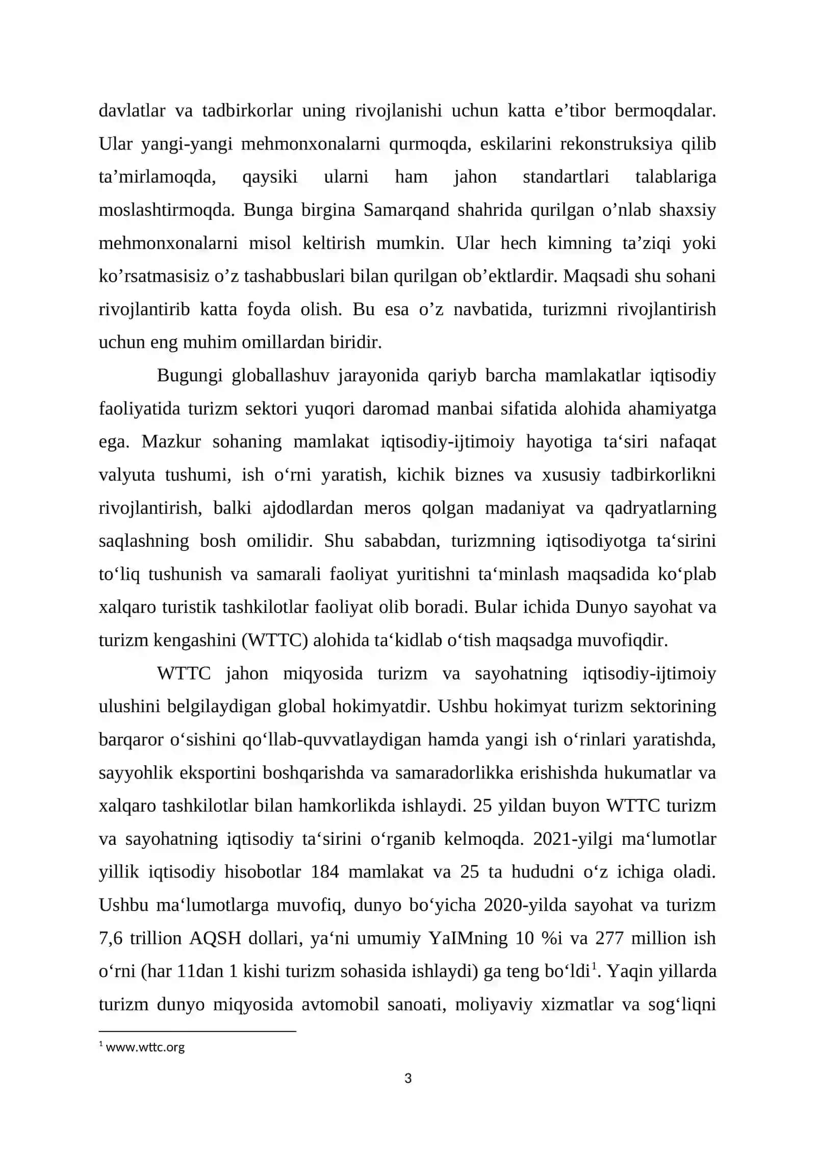 Turizmning globallashish jarayonida davlatlar iqtisodiyotida tutgan o’rni 3