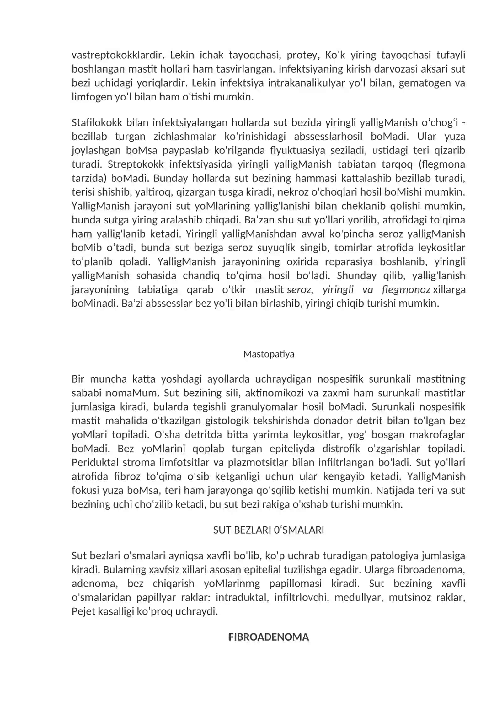 Ko‘krak bezi kasalliklari. Rivojlanish anomaliyalari. Yallig‘lanish va o‘sma kasalliklari 3