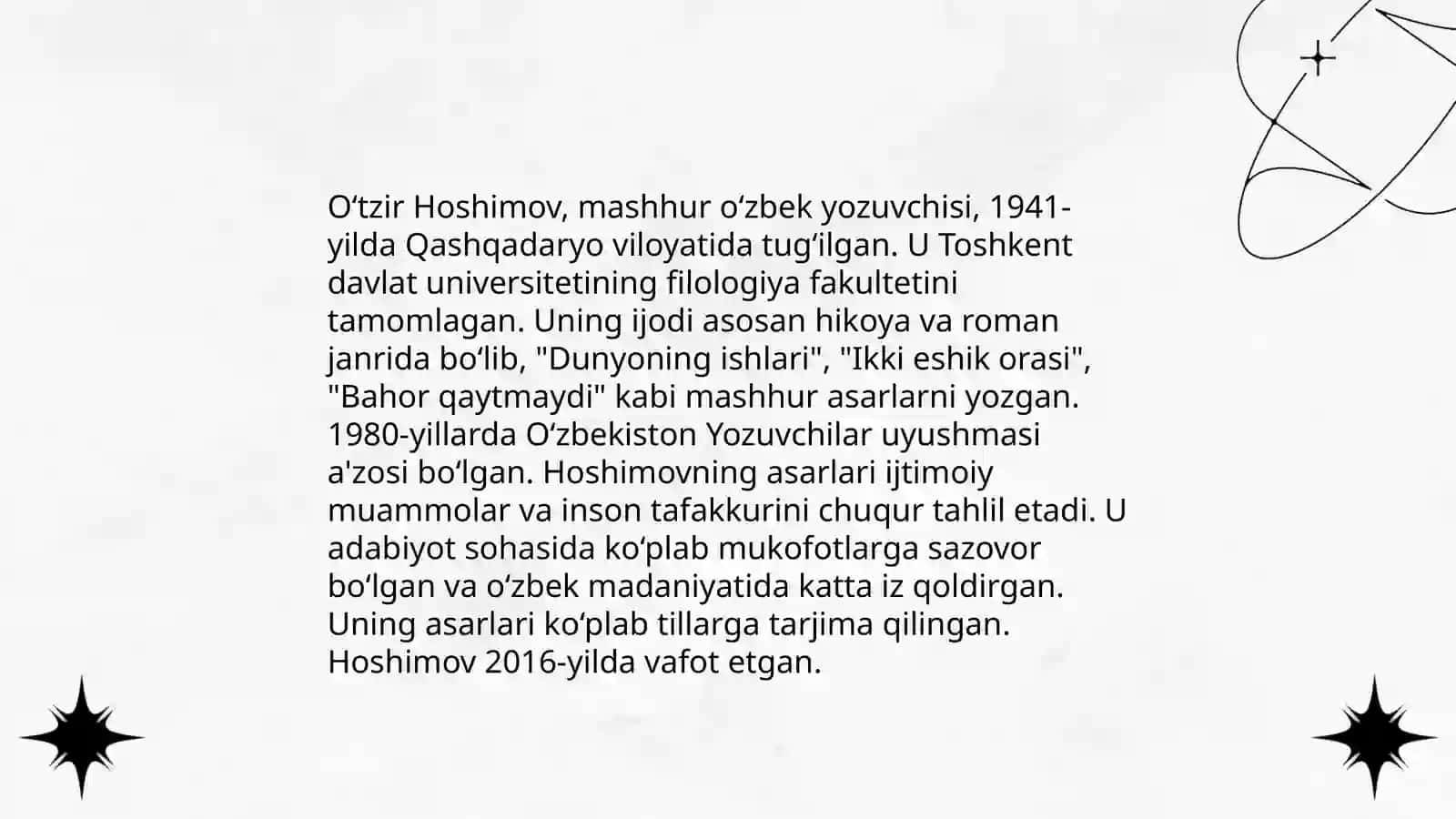 O'tkir Hoshimovning roman va qissalar badiiyati 3