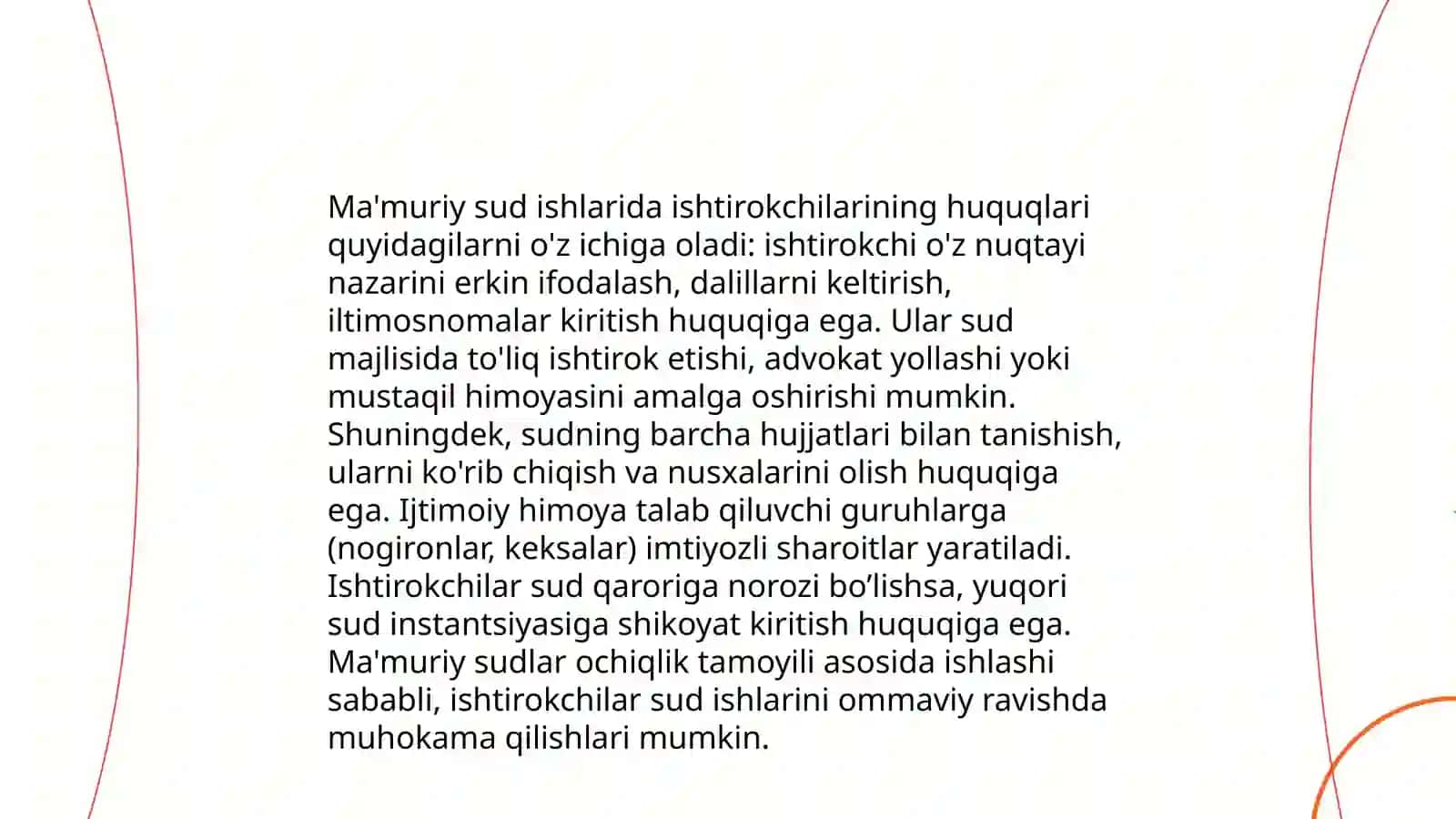 Ma'muriy sud ishlarida ishtirokchilarining huquqlari va majburiyatlari 3