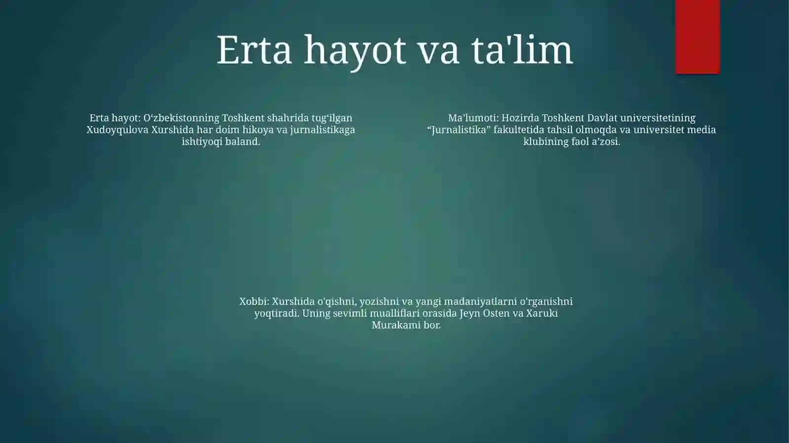 Xudoyqulova Xurshida Fobmt-Yo'Nalishi 18/23-Guruh Talabasi 3