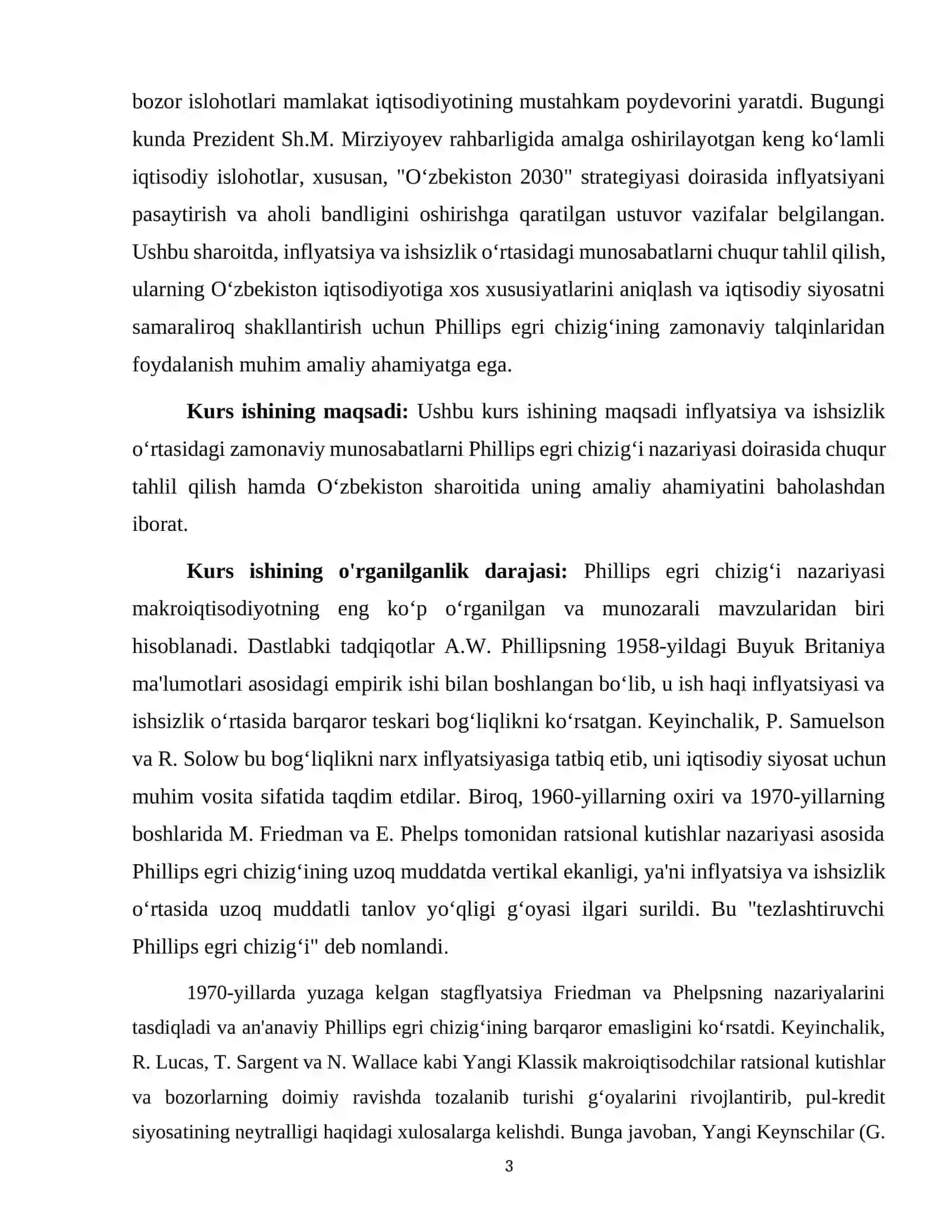 INFLEYATSIYA VA ISHSIZLIKNING ZAMONAVIY PHILLIPS EGRI CHIZIG'I 3